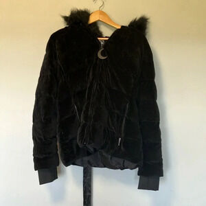 Killstar quilted  velvet hooded faux fur lace jacket